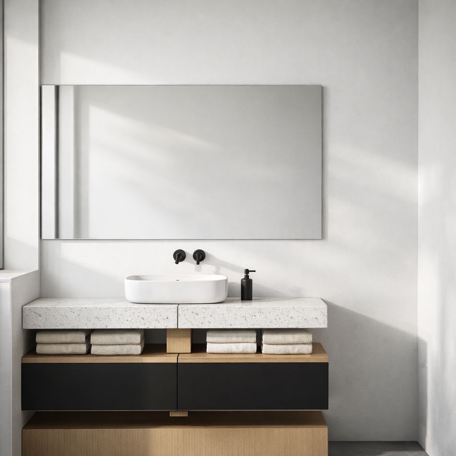 Wardrobe with rattan doors and lit niches